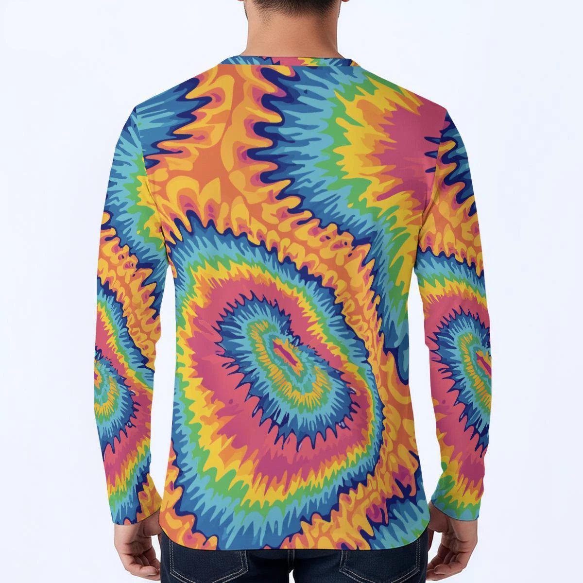 Chaos Core Henley for Trippy Maximalists — Acid Marble AOP Long Sleeve, Psychedelic Streetwear Top, Y2K Alt Fashion Statement, Men's Bold Print Henley