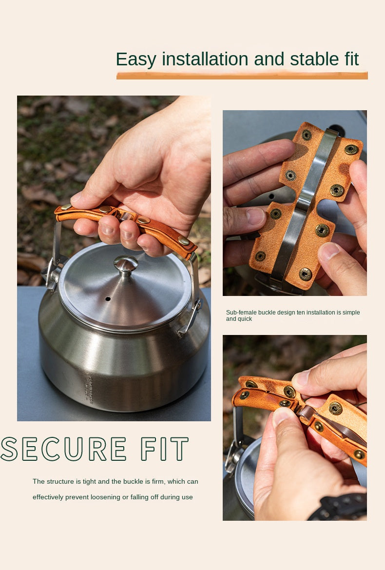 Campingmoon SW-PT / PT-67 Leather Sheath Cover Portable Lightweight Kettle Handle For Outdoor Camping Cookware Kettle Heat Resistant Anti-Scadling Handle Cover