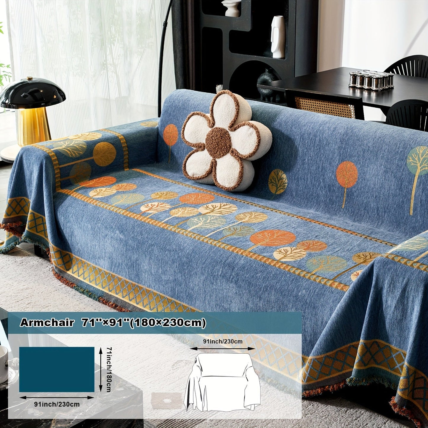 Bohemian Leaf Chenille Sofa Cover-6JTD