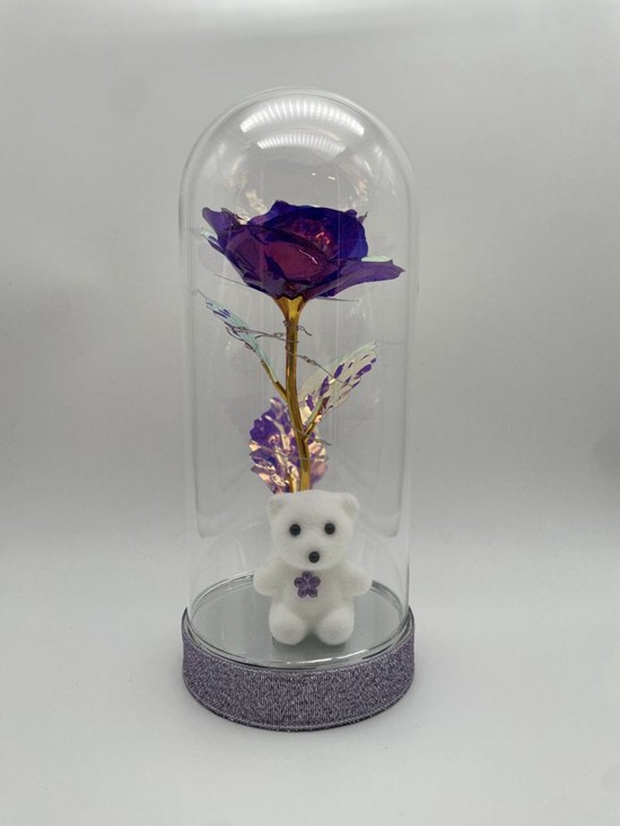 Beauty and the Beast Zijde Roos in Glas Stolp Rose Kunstroos Valentijn - Cadeau voor Vrouw - Vriendin - Mama - Oma - Valentijnsdag - Belle en het Beest - Glazen - Multicolor - 22CM