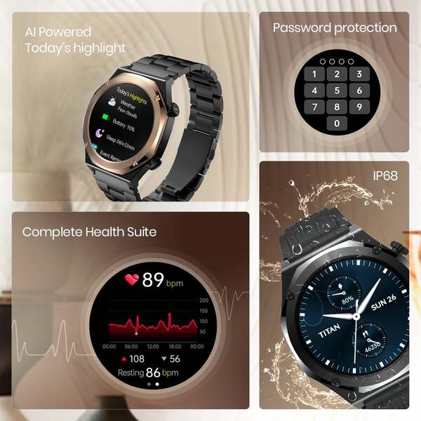 Titan Maestro Premium Metal Smartwatch All SS BT Calling Functional Crown - Rose