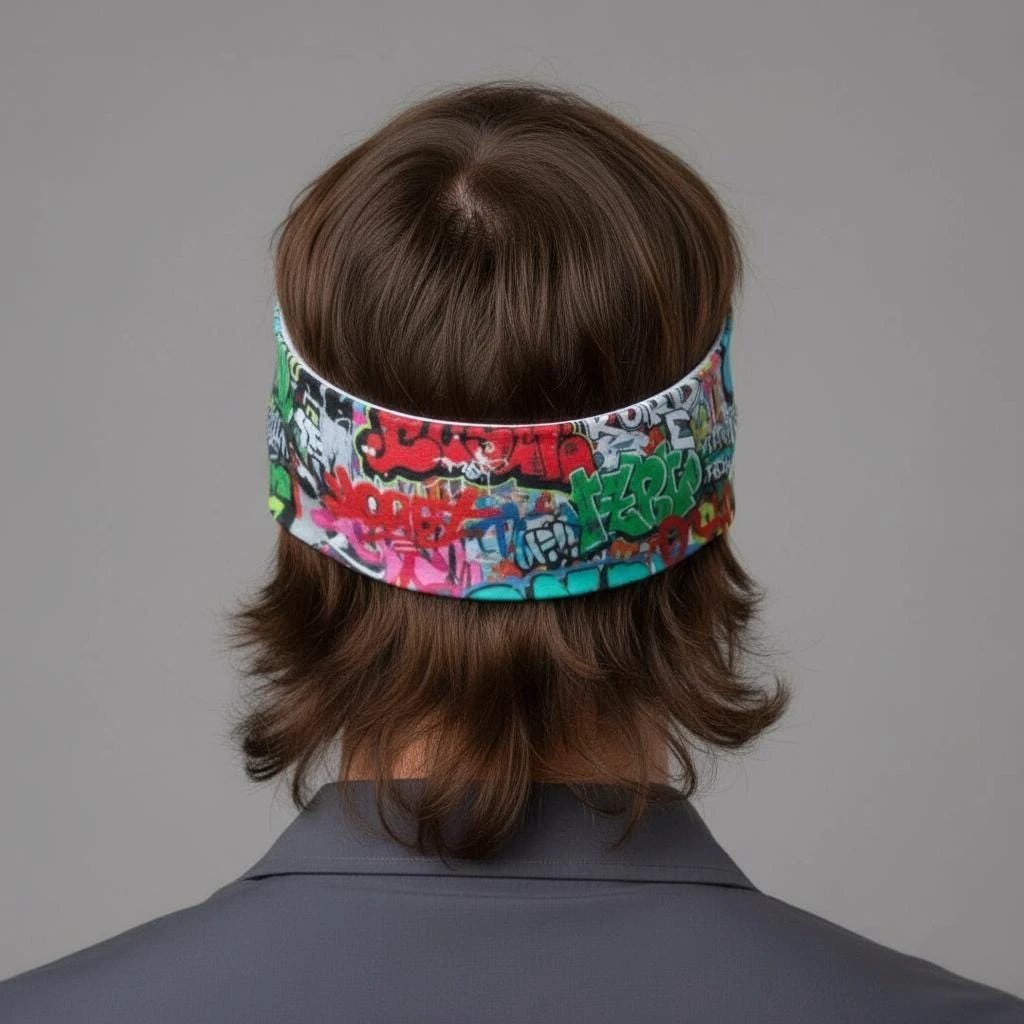Graffiti Street Art AOP Sports Headband for Urban Fitness Dressers — Sweat-Wicking Bold Print, Gym Peloton HIIT Activewear Accessory