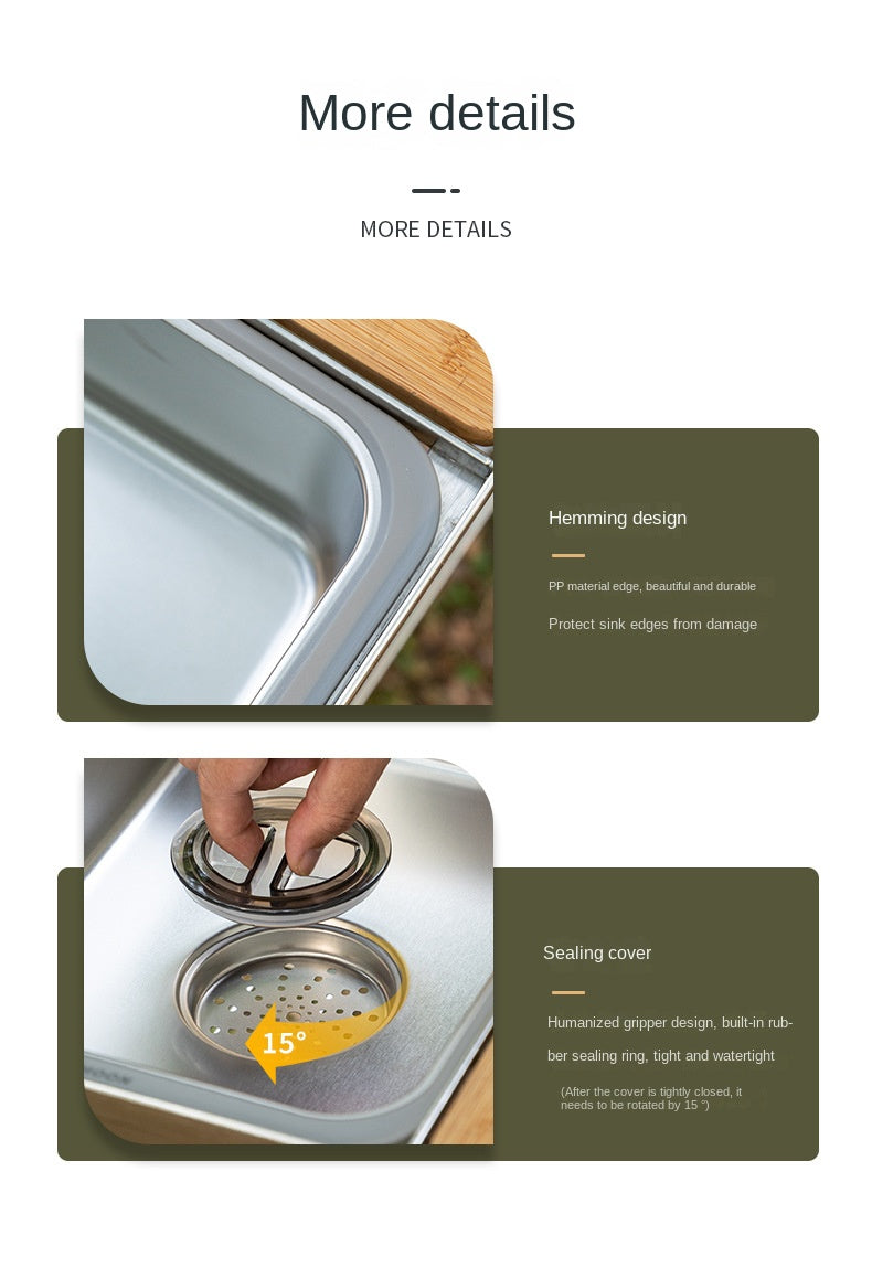 Campingmoon CK-26 IGT One Unit Sink Portable Lightweight Multi-Function Storage Basin Stainless Steel Outdoor Kitchen Sink Add-on Accessories