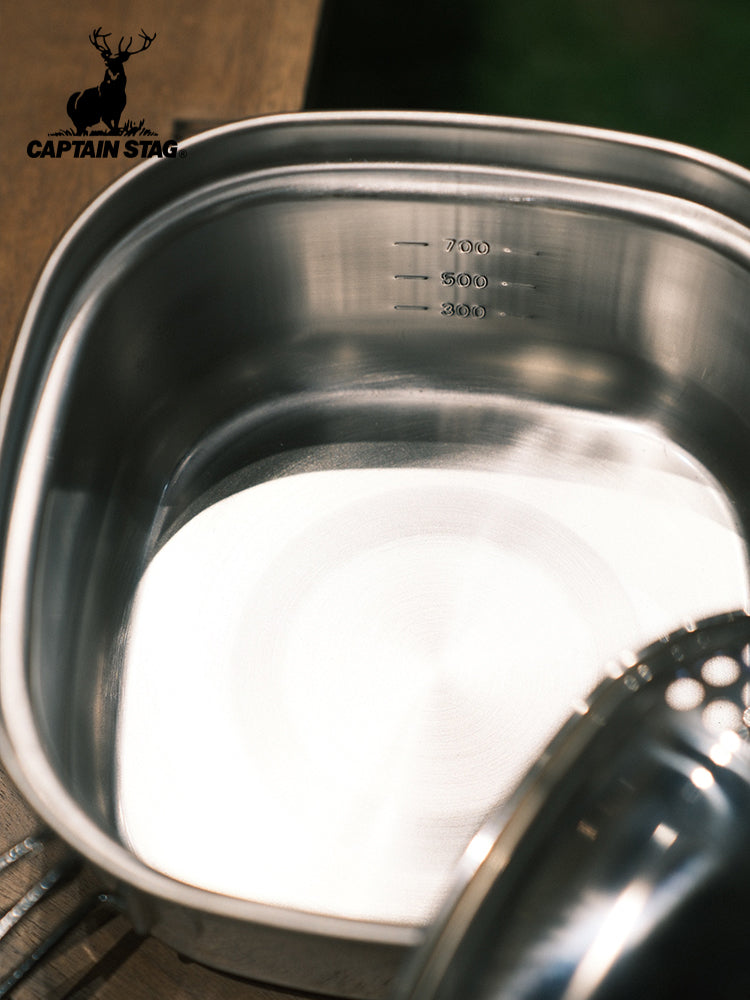 CAPTAIN STAG UH-4202 Square Pot With Lid Portable Foldable Lightweight 1.3L Stainless Steel Outdoor Camping Cookware Cooking Equipment Made in Japan