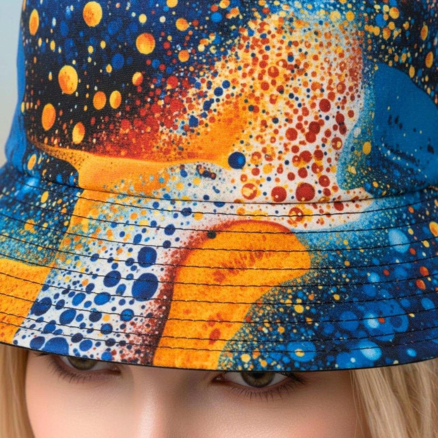 Cosmic Dot Painting Galaxy Bucket Hat for Astronomy + Festival Lovers — AOP Space Pattern Sun Hat, Made in USA, 3-Size Fit