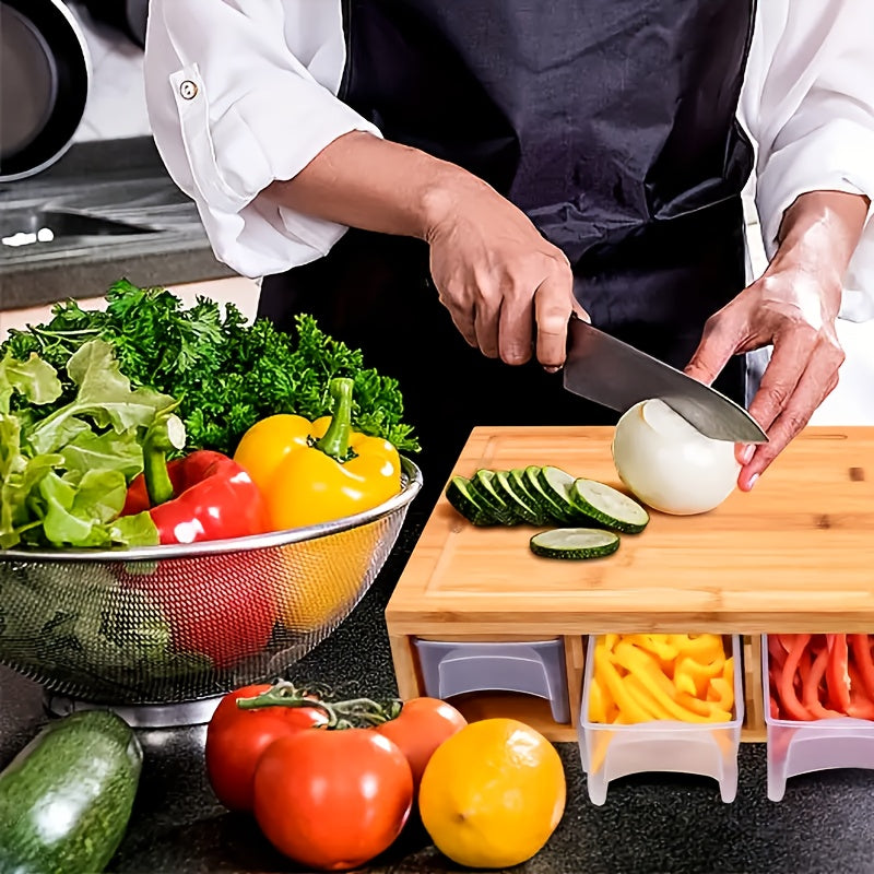 Bamboo Cutting Board Set with Sliding Bars & Blades TJR5K9G