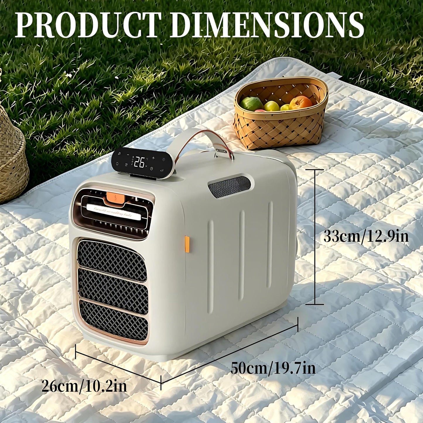 Portable camping AC unit, adjustable 16–32°C, 3 fan speeds, for tents, RVs & trucks