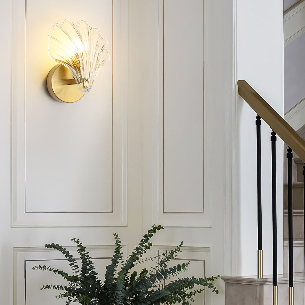 Brass And Glass Seashell Wall Light With E14 Bulb Base