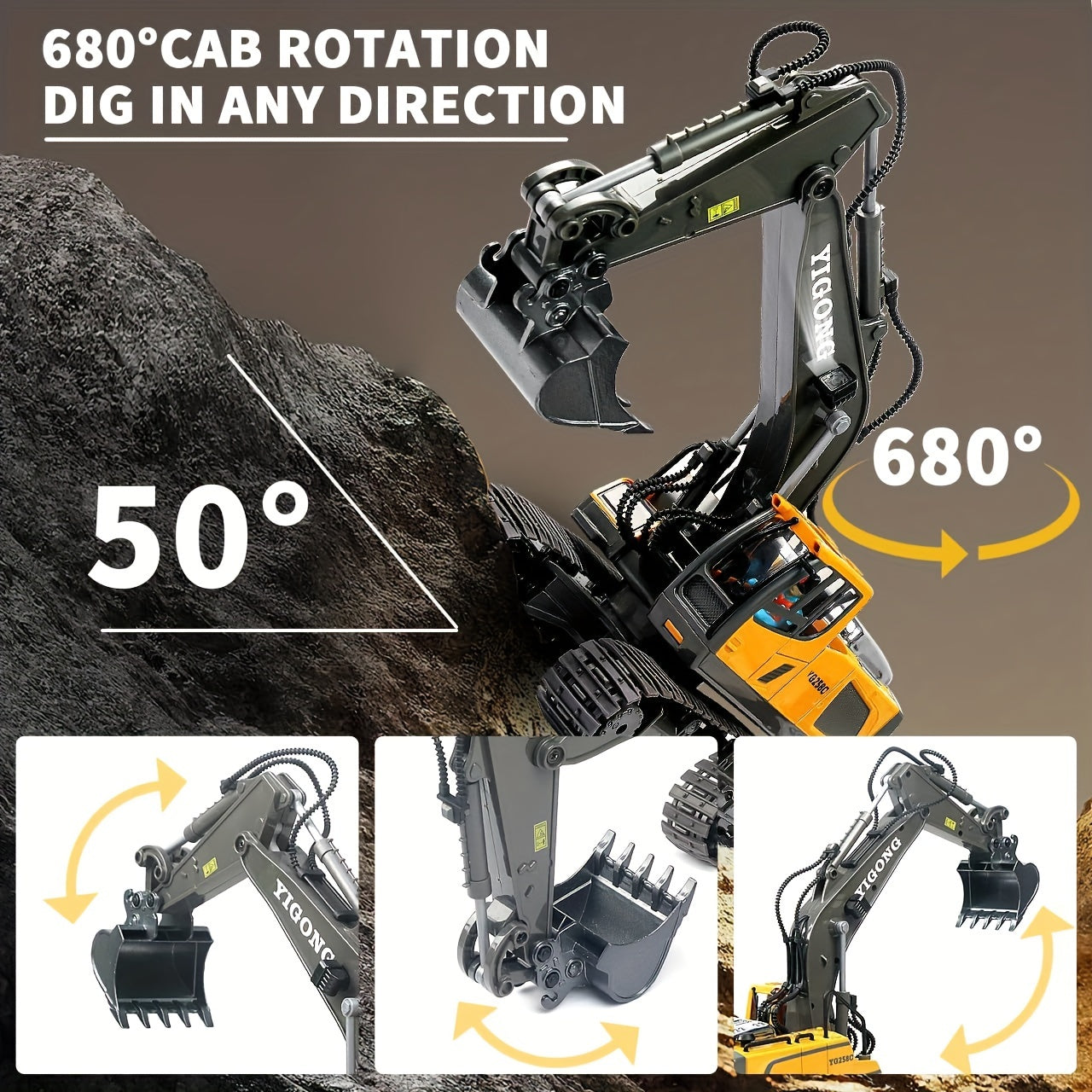 Youngsters' 11-Channel Yellow Remote Control Excavator Toy TJR9R5E