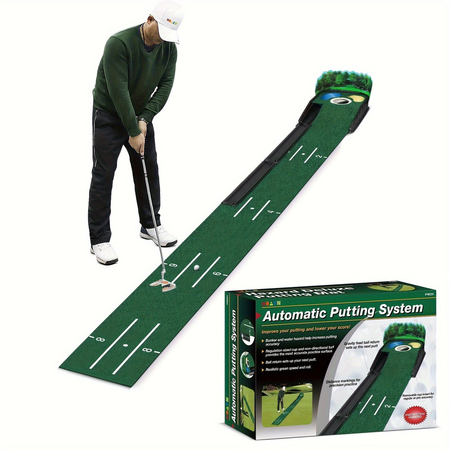 HUAEN Golf Putting Mat, 8ft with Ball Return TJR9D3X