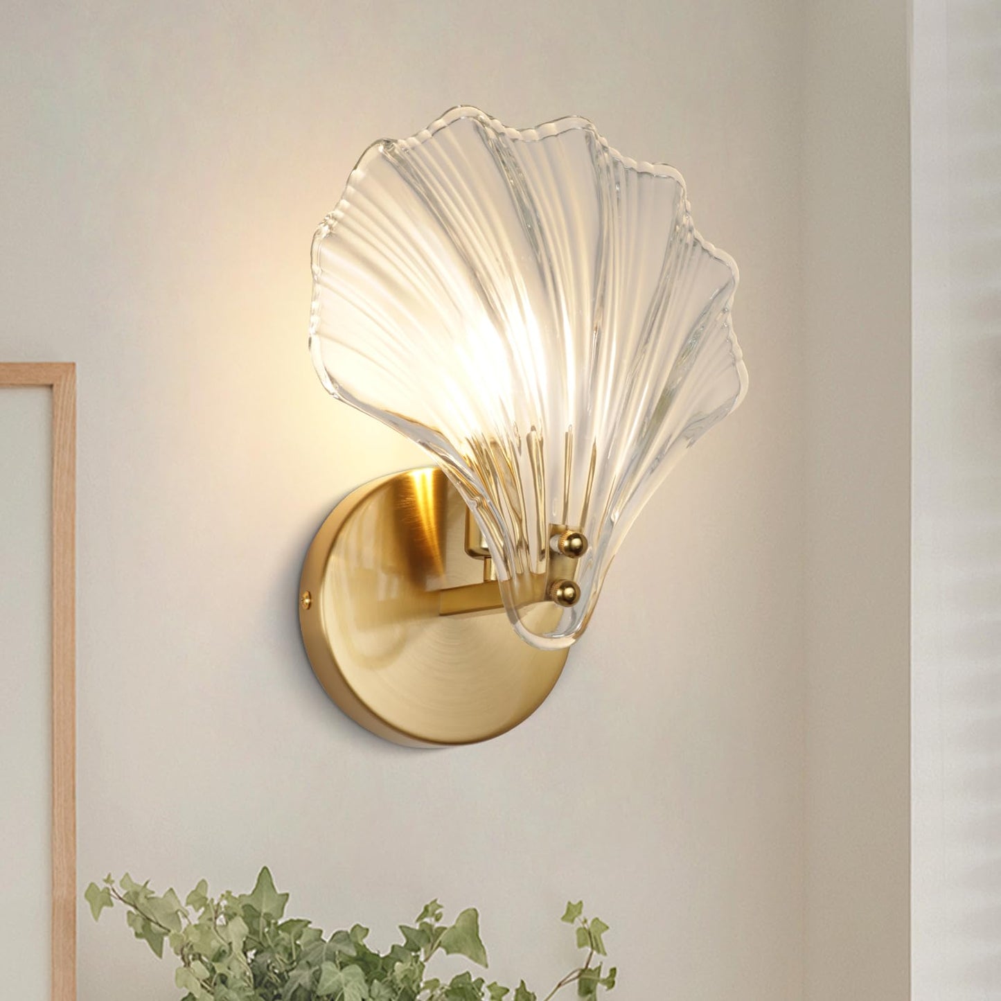 Brass And Glass Seashell Wall Light With E14 Bulb Base