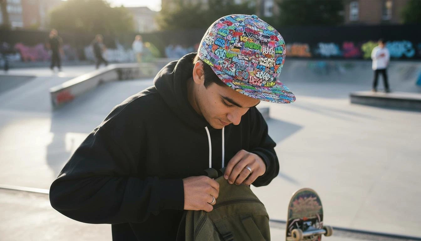 Graffiti Art AOP Snapback for Urban Streetwear Collectors — Monochrome Hip-Hop Tag Print, 90s B-Boy Breakdance Cap, Bold Skater Statement Headwear