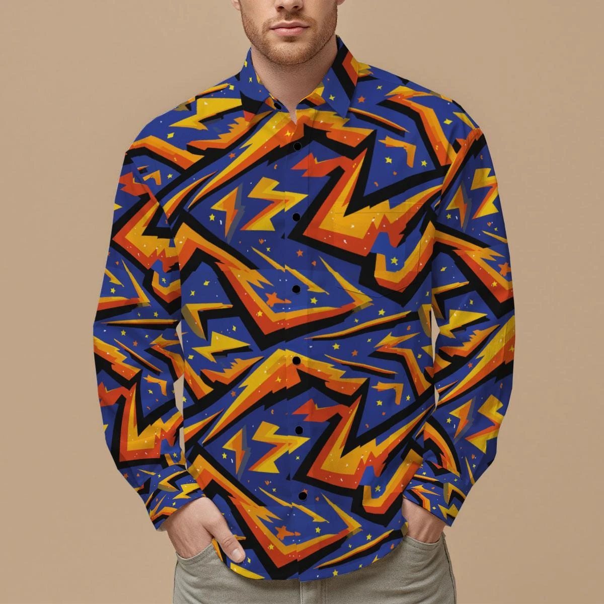 Geometric Glitch Art Button-Down for 90s Arcade Maximalists — AOP Glitchcore Short Sleeve Shirt, Bold Pixel Streetwear Statement