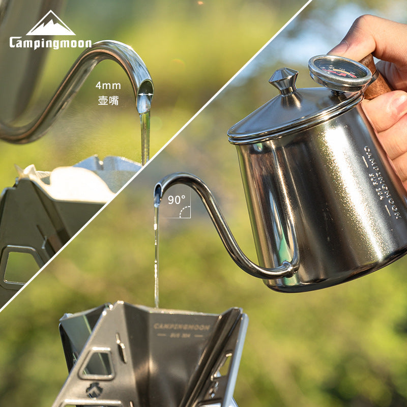 Campingmoon SW-3 Coffee Hand Pot Portable Lightweight Pour Over Coffee Tea Pot 400ml Stainless Steel With Black Walnut Handle Thin Gooseneck Kettle Narrow Mouth