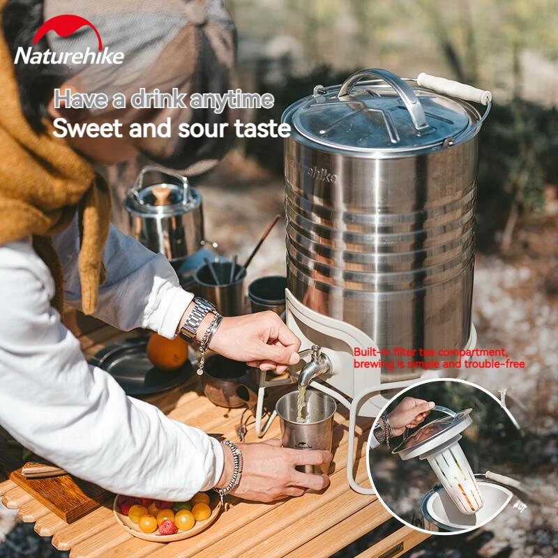 Naturehike Stainless Steel Cool Man Portable Lightweight 10L Outdoor Camping Retro Ice Box Insulation Drink Ice Storage Bucket Beach Refrigerator 304 Stainless Steel