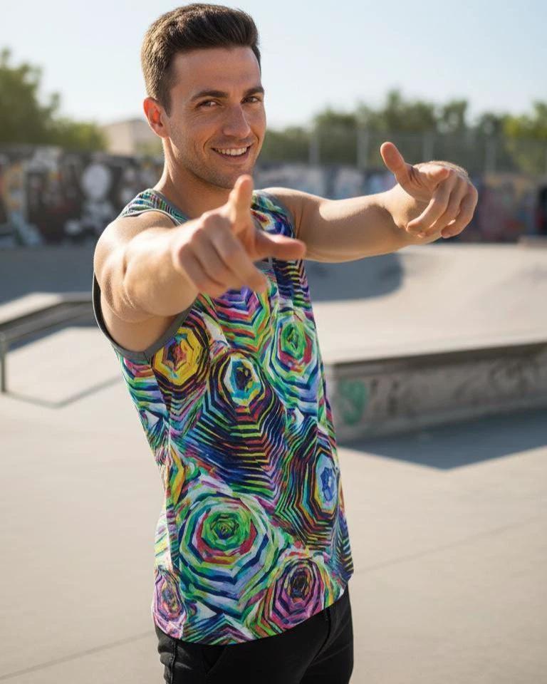 Glitchcore Jersey for Digital Maximalists — AI Art AOP Basketball Tank, Moisture-Wicking Festival Activewear, Neon Digital Streetwear, Rave Uniform