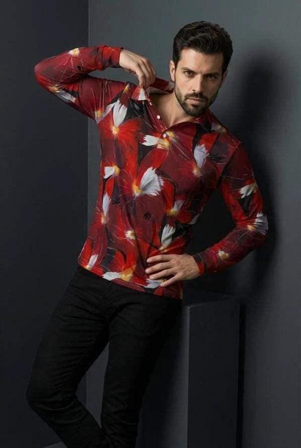 Artsy Floral AOP Men's Long Sleeve Polo | 220gsm Painterly Botanical Print Polished Maximalist Workwear for Hospitality