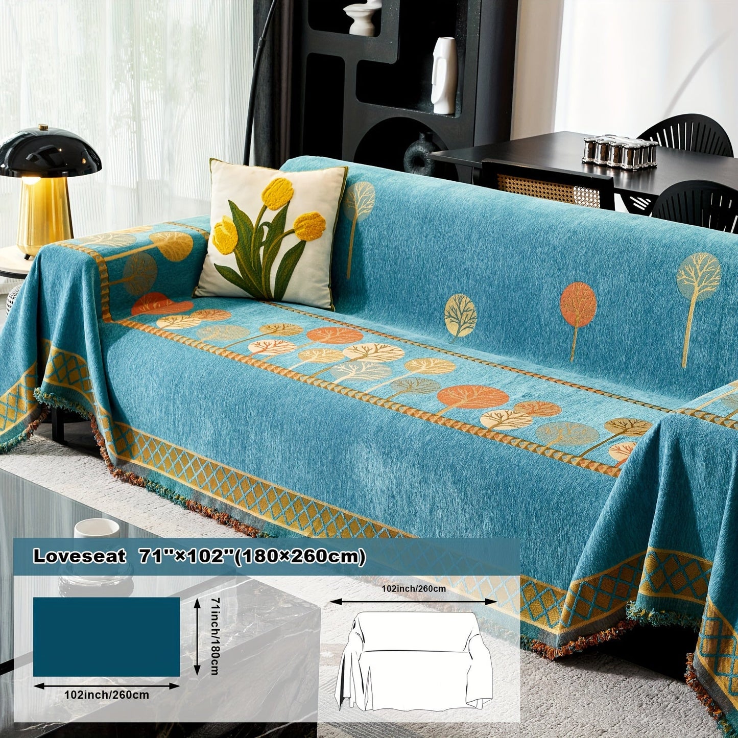 Bohemian Leaf Chenille Sofa Cover-6JTD