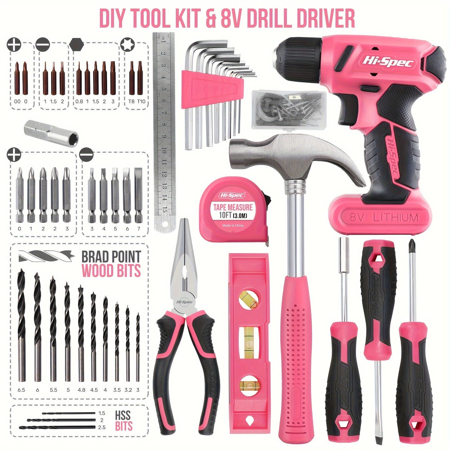 HiSpec 58Piece Pink Drill Tool Set- HMT21DS