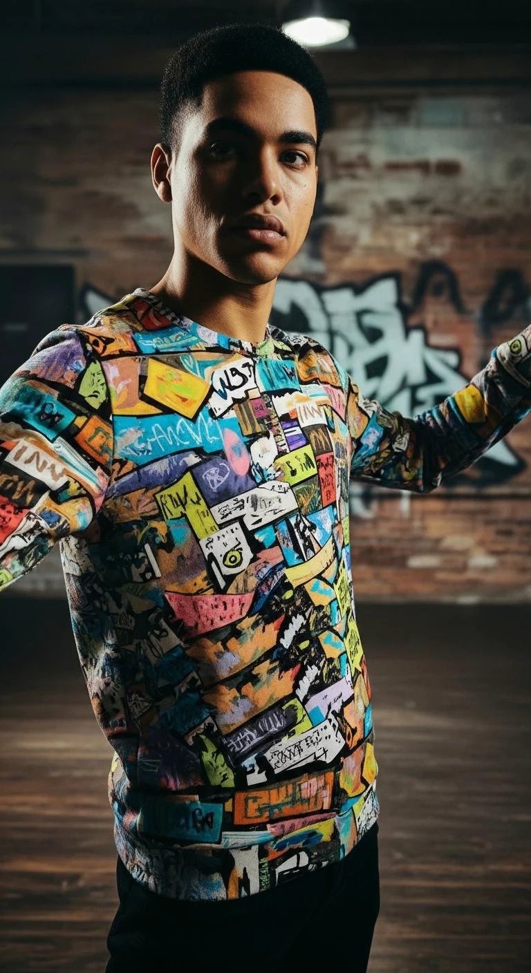 Maximalist Heavyweight Crewneck for Art Collectors — Abstract AOP Sweatshirt, 310gsm Cotton Statement Piece, Gallery-Ready Streetwear