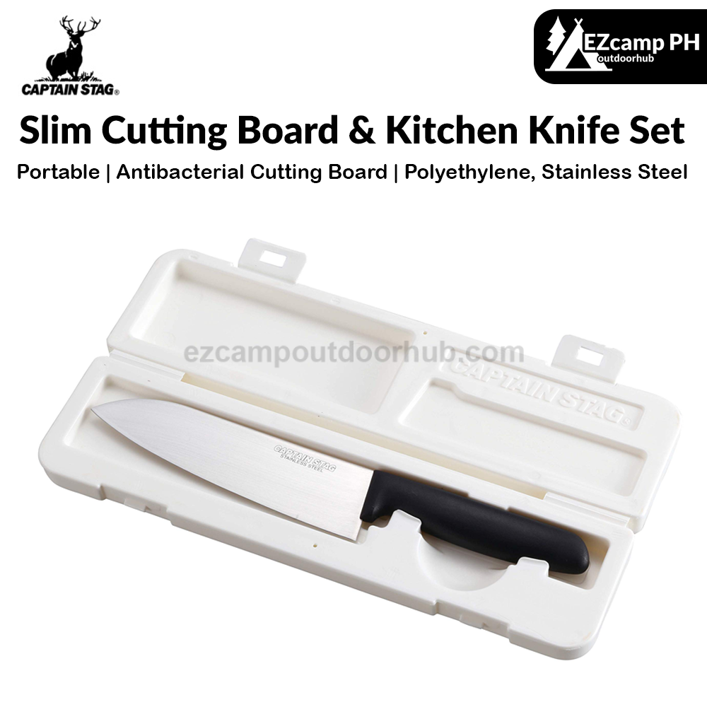 CAPTAIN STAG UH-4709 Slim Cutting Board & Kitchen Knife Set Antibacterial Cutting Board Compact Storage Polyethylene, Stainless Steel Made in Japan