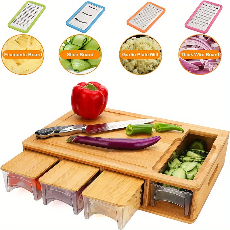 Bamboo Cutting Board Set with Sliding Bars & Blades TJR5K9G