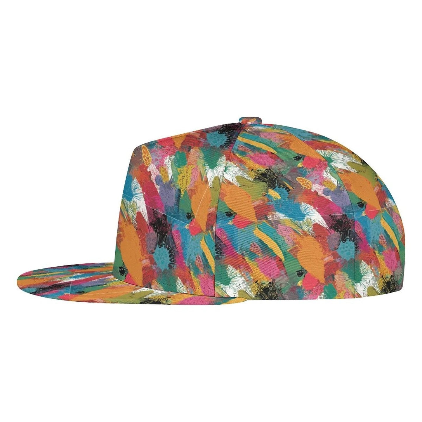 Painted Camo Snapback Cap — Multicolor Brush-Dab AOP Hat, Festival-Ready Headwear
