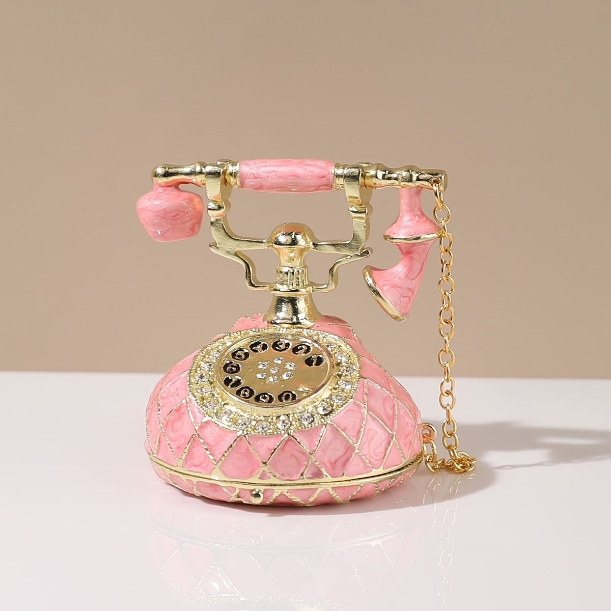 Vintage-Inspired Metal Pink Telephone Figurine - TCH9