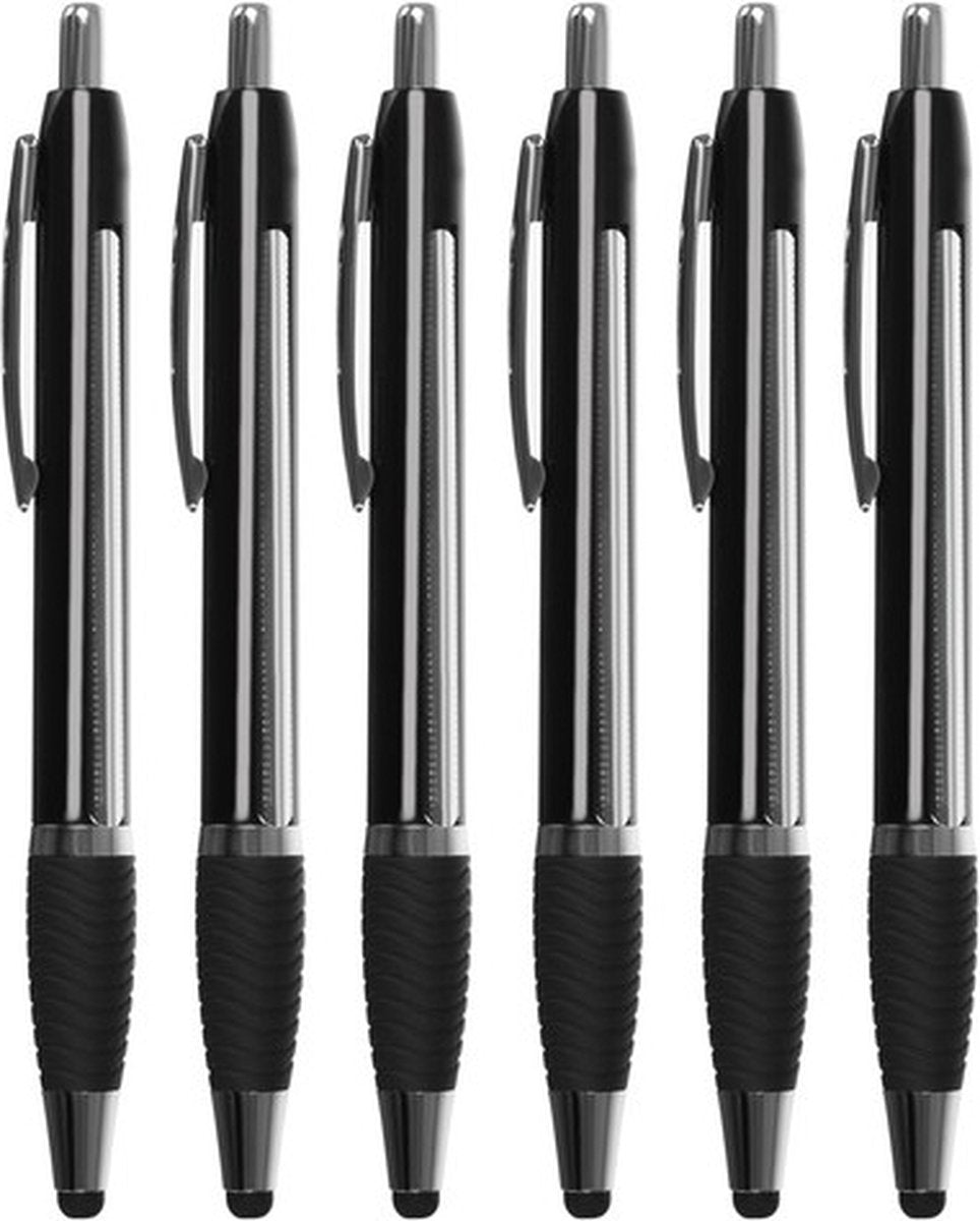 Set van 6 Pennen Met Uitschuifbare Notitie - Spiekpen - 3 x zwart + 3 x blauw