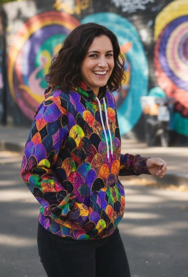 Rainbow Fish Primal Print Hoodie - Vibrant Aquatic Art Sweatshirt for Bold Streetwear