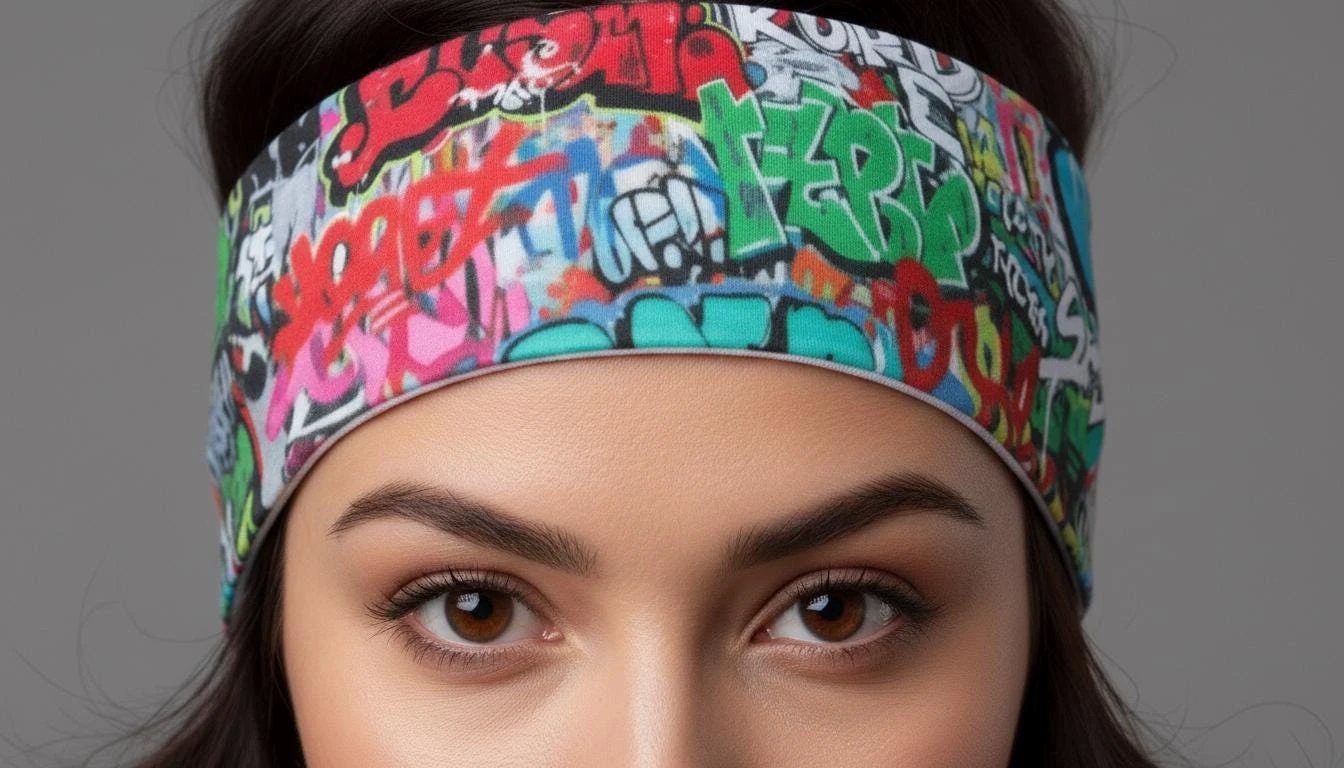 Graffiti Street Art AOP Sports Headband for Urban Fitness Dressers — Sweat-Wicking Bold Print, Gym Peloton HIIT Activewear Accessory