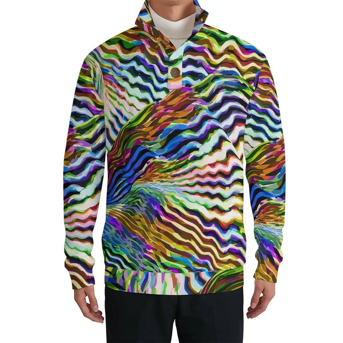 Vibrant Wave Art Maximalist Pullover - Abstract Geometric Sweatshirt for Artistic Expression