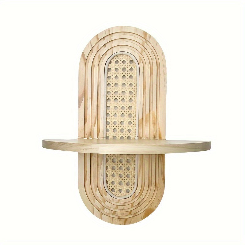 Rustic Wooden Wall-Mounted Shelf with Hooks - UIG9