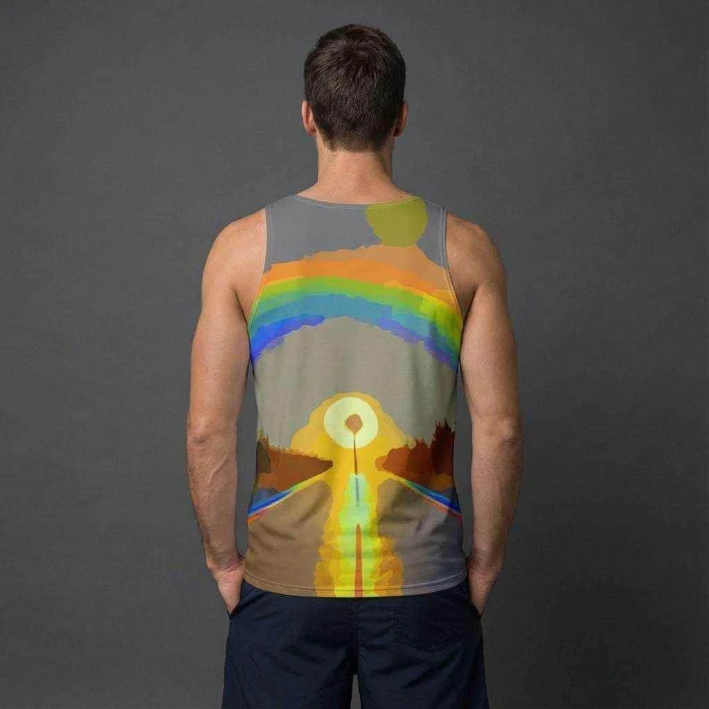Digital Sunrise Psychedelic Tank for Road-Tripping Self-Expressers — Vibrational Rainbow Gradient AOP, Lightweight Quick-Dry