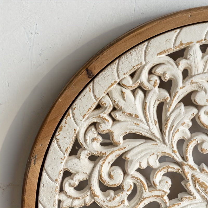 Vintage-Inspired White Wooden Wall Hanging with Floral Design - F2KL