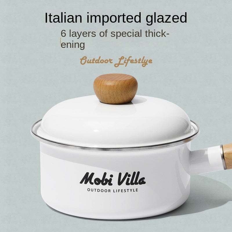 Mobi Garden Enamel Milk Pot Portable Lightweight Glazed Saucepan Small Soup Pot Outdoor Camping Cooking Utensil Kitchenware Food Grade Stainless Steel