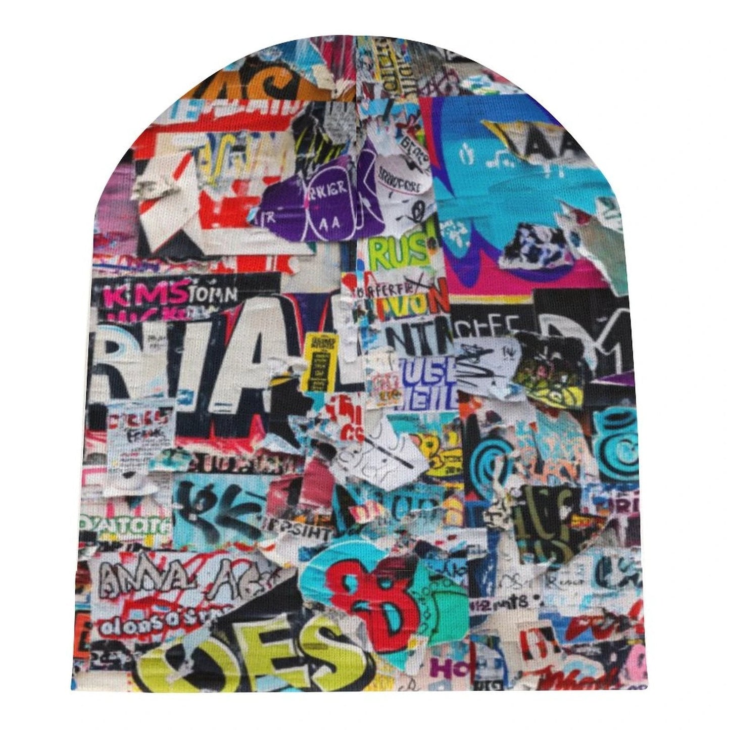 Tag Collage AOP Knit Beanie – All-Over Print, One Size