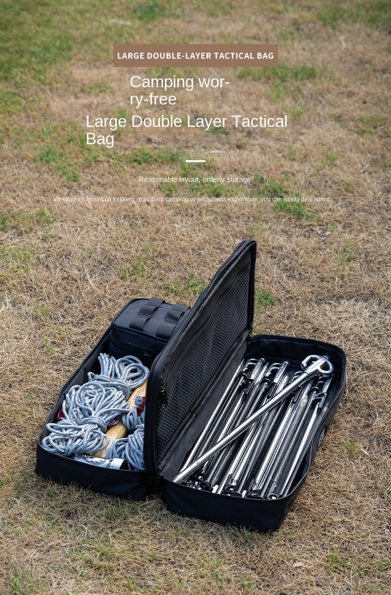 Campingmoon BK-15/40 Tactical Storage Bag Portable Outdoor Camping Equipment Tools Double Layer Storage Peg Stakes Hammer Rope Organizer Black Khaki