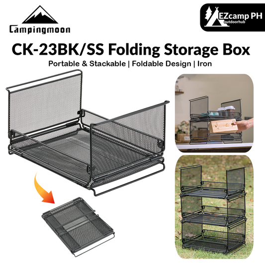 Campingmoon CK-23BK/SS Folding Storage Box Stackable IGT Compatible Tray Storage Basket Tool Storage Grill Table Collapsible Mesh Net