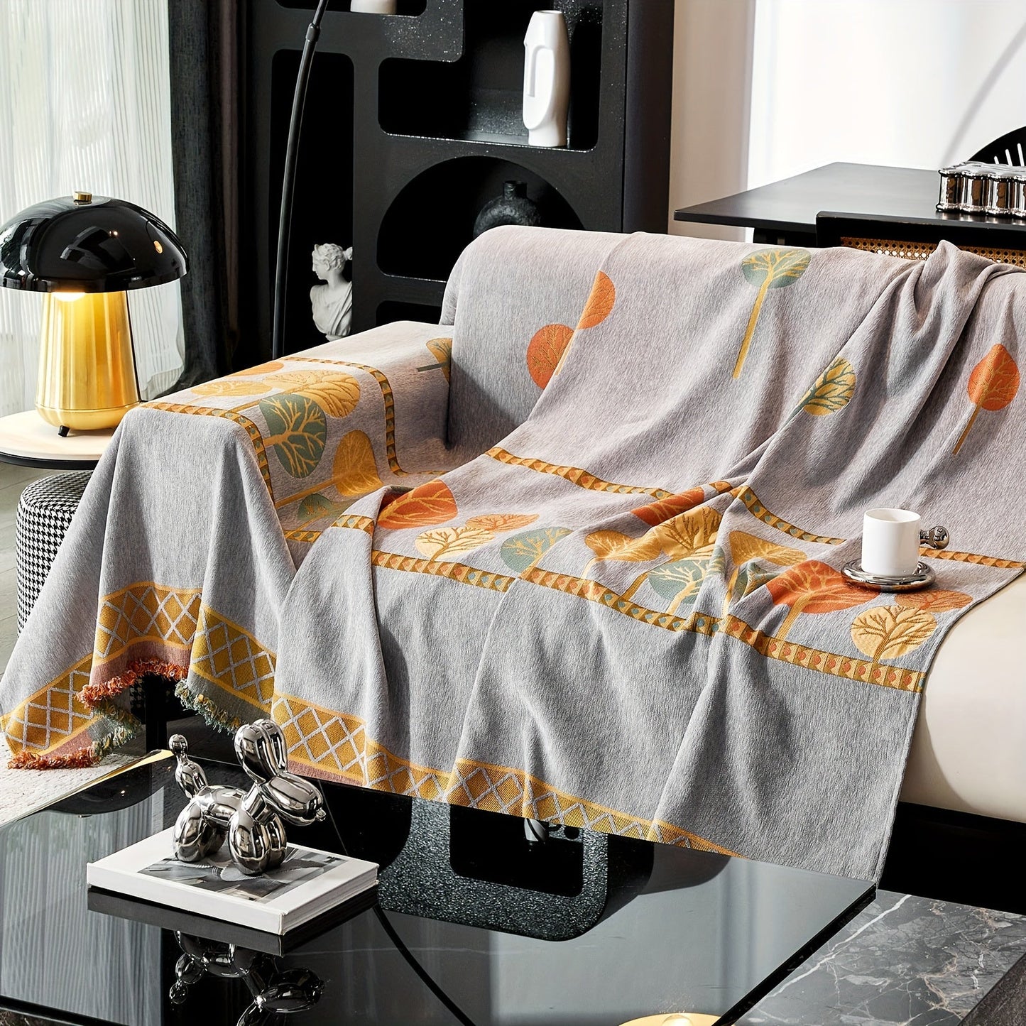 Bohemian Leaf Chenille Sofa Cover-6JTD