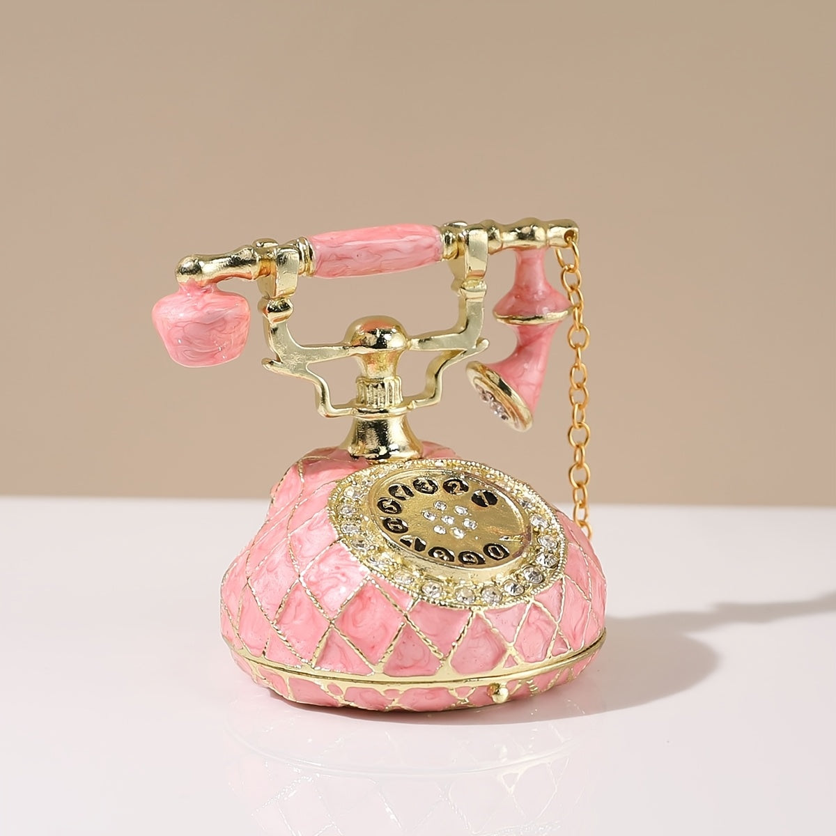 Vintage-Inspired Metal Pink Telephone Figurine - TCH9