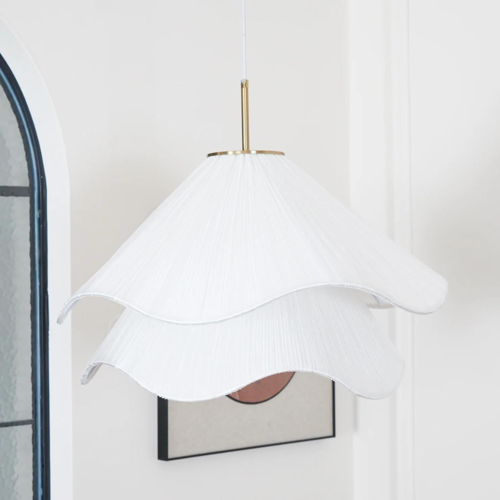 White Japandi Fabric pendant lights LED Light With Wavy Shade