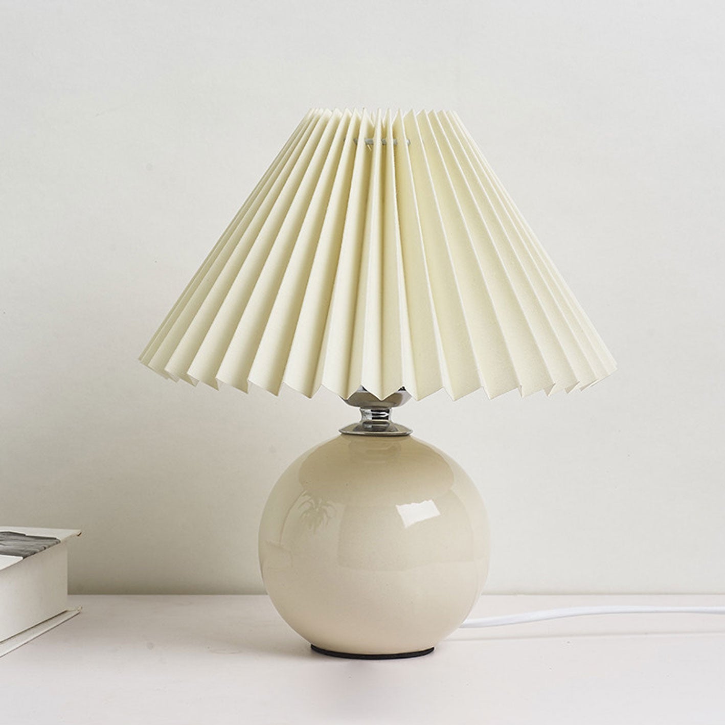 Nordic Ceramic Table Lamp With Pleated Fabric Shade