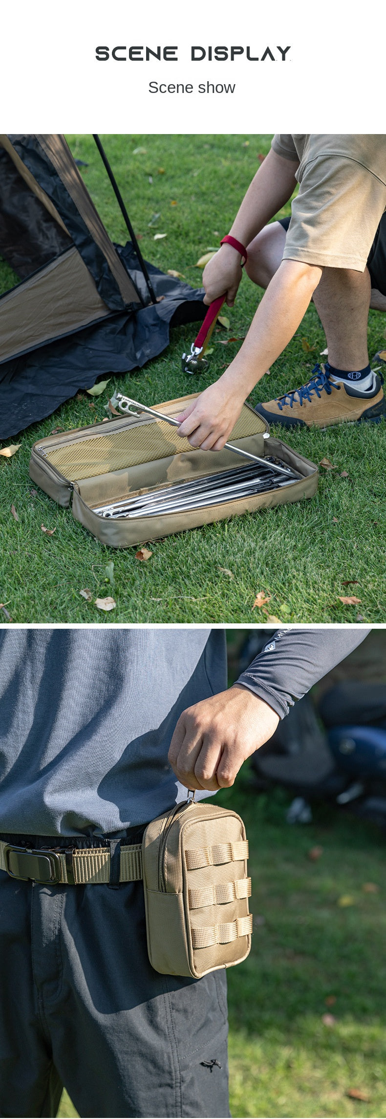 Campingmoon BK-15/40 Tactical Storage Bag Portable Outdoor Camping Equipment Tools Double Layer Storage Peg Stakes Hammer Rope Organizer Black Khaki