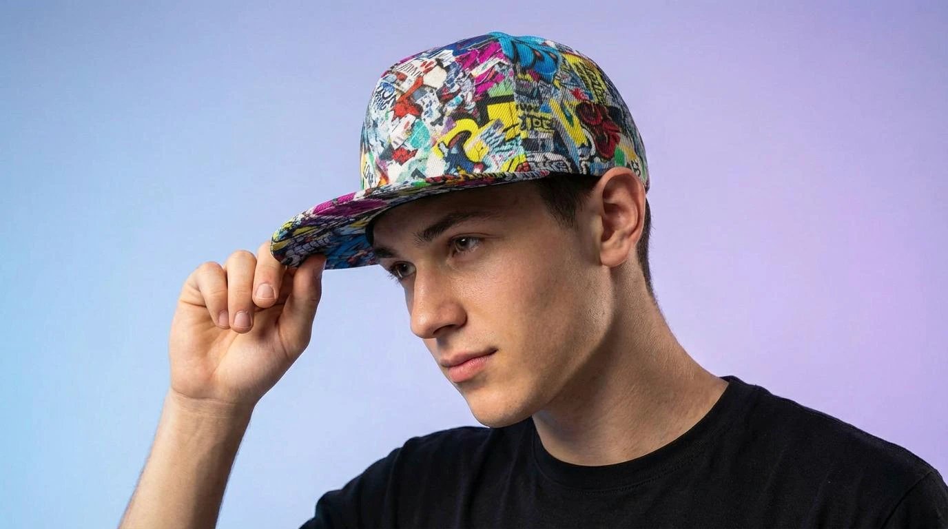 Graffiti Newspaper Collage Snapback Hat | Urban Street Art AOP Flat Brim Cap for Streetwear & Skate Culture