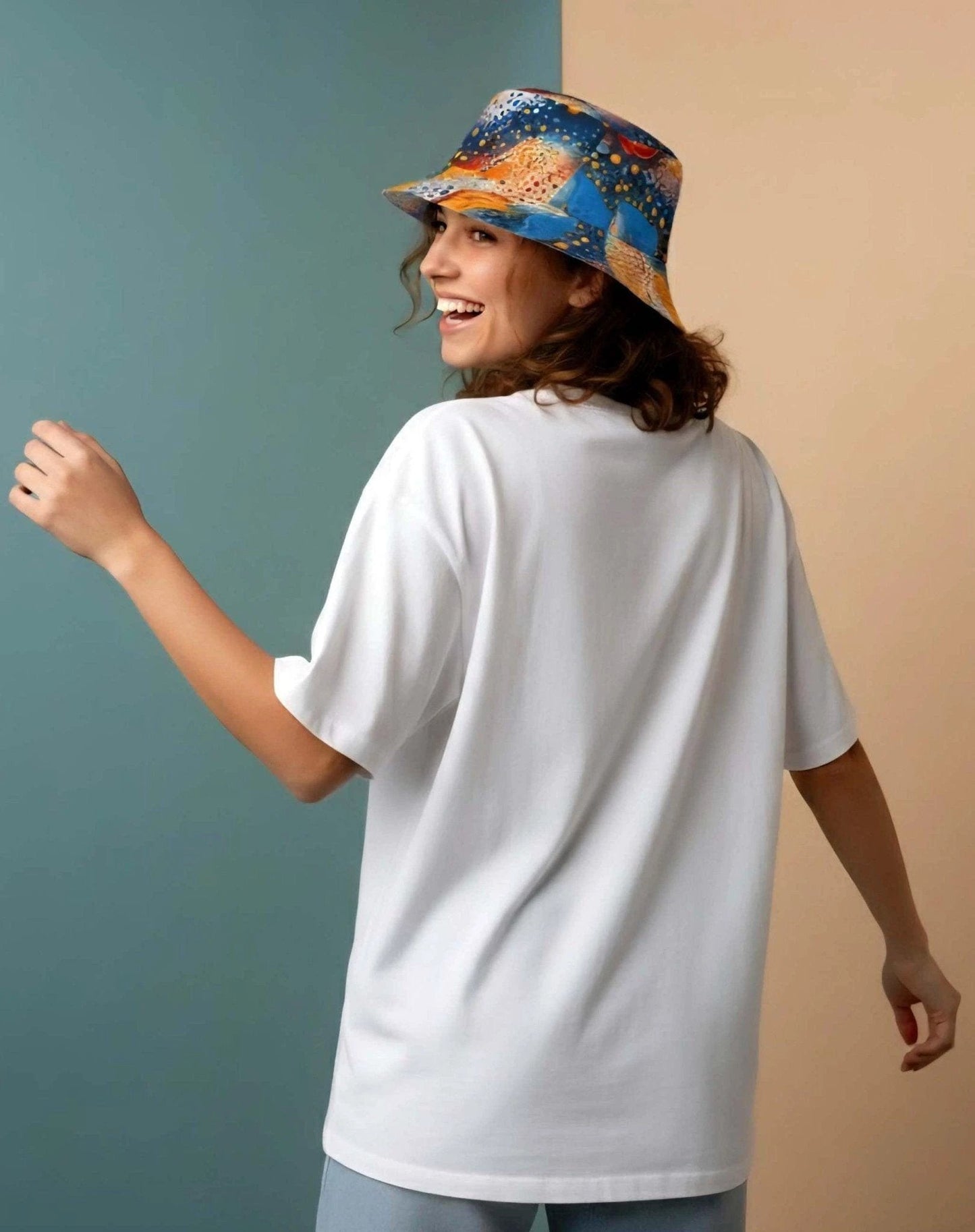 Cosmic Dot Painting Galaxy Bucket Hat for Astronomy + Festival Lovers — AOP Space Pattern Sun Hat, Made in USA, 3-Size Fit