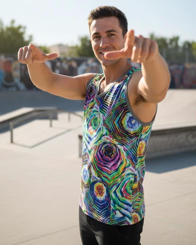 Glitchcore Jersey for Digital Maximalists — AI Art AOP Basketball Tank, Moisture-Wicking Festival Activewear, Neon Digital Streetwear, Rave Uniform