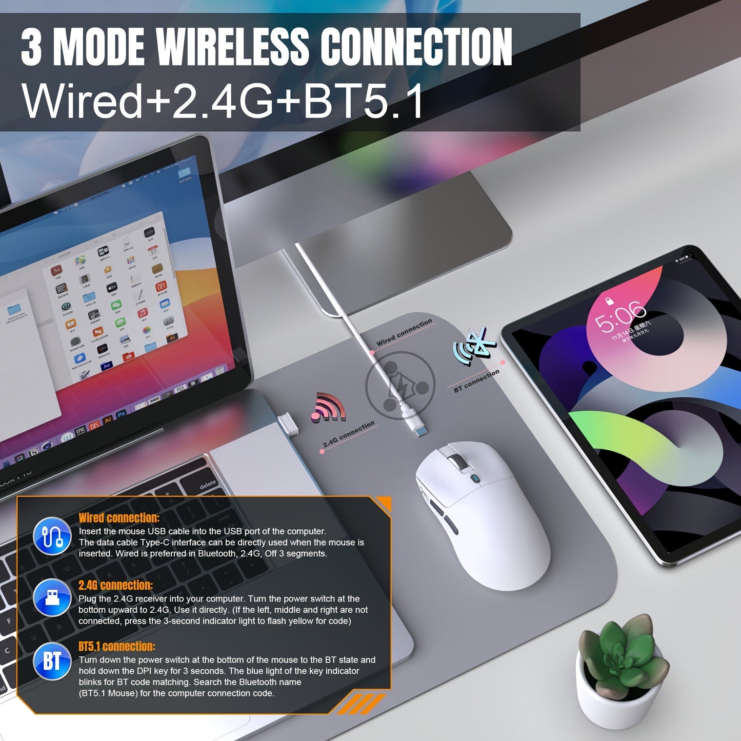 New 2025 Three Mode Gaming Mouse, 12000cpi Adjustable TJR2C9K