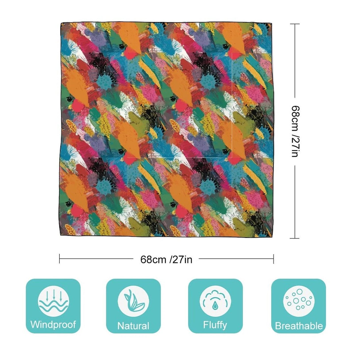 Maximalist Six-Way Scarf for Aesthetic Collectors — Abstract AOP Silk-Feel Square, Wearable Art Neckerchief, Festival Hair Wrap, Gift Under $15