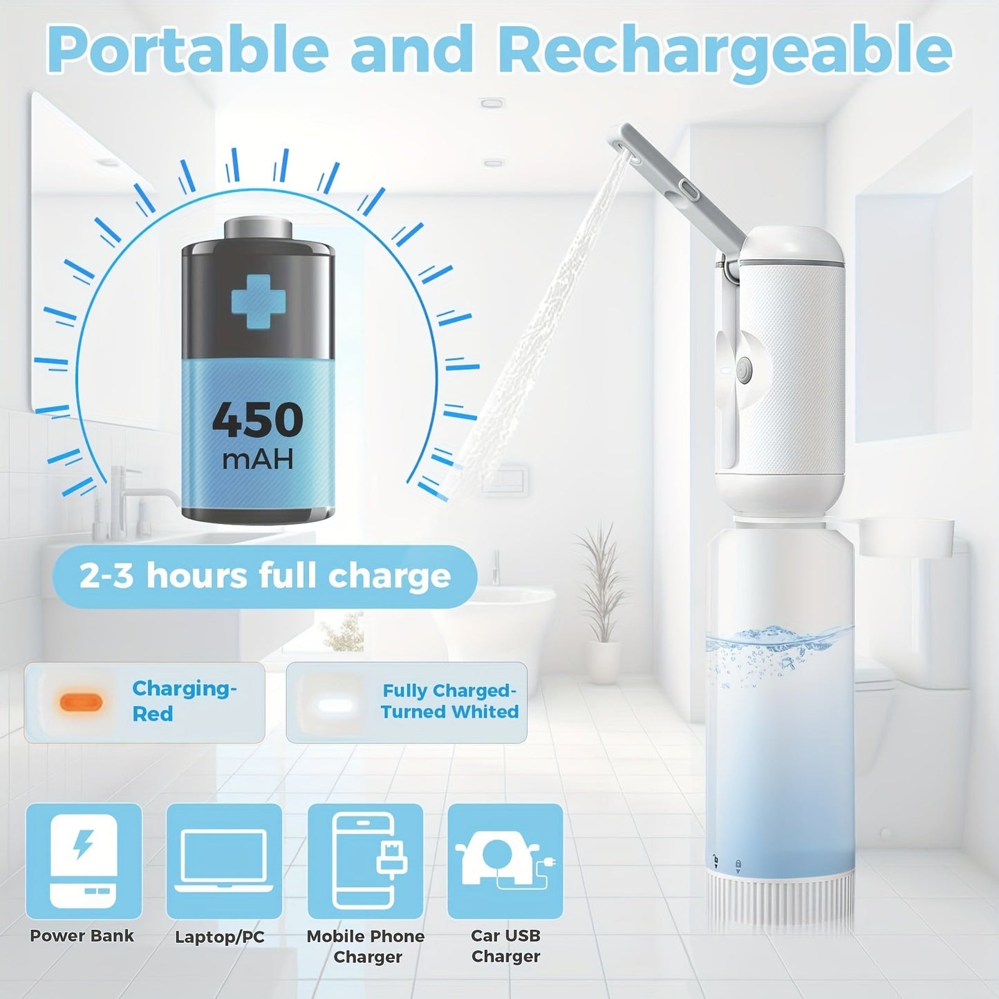 USB Rechargeable Portable Travel Bidet, Handheld Sprayer TJR4R6H